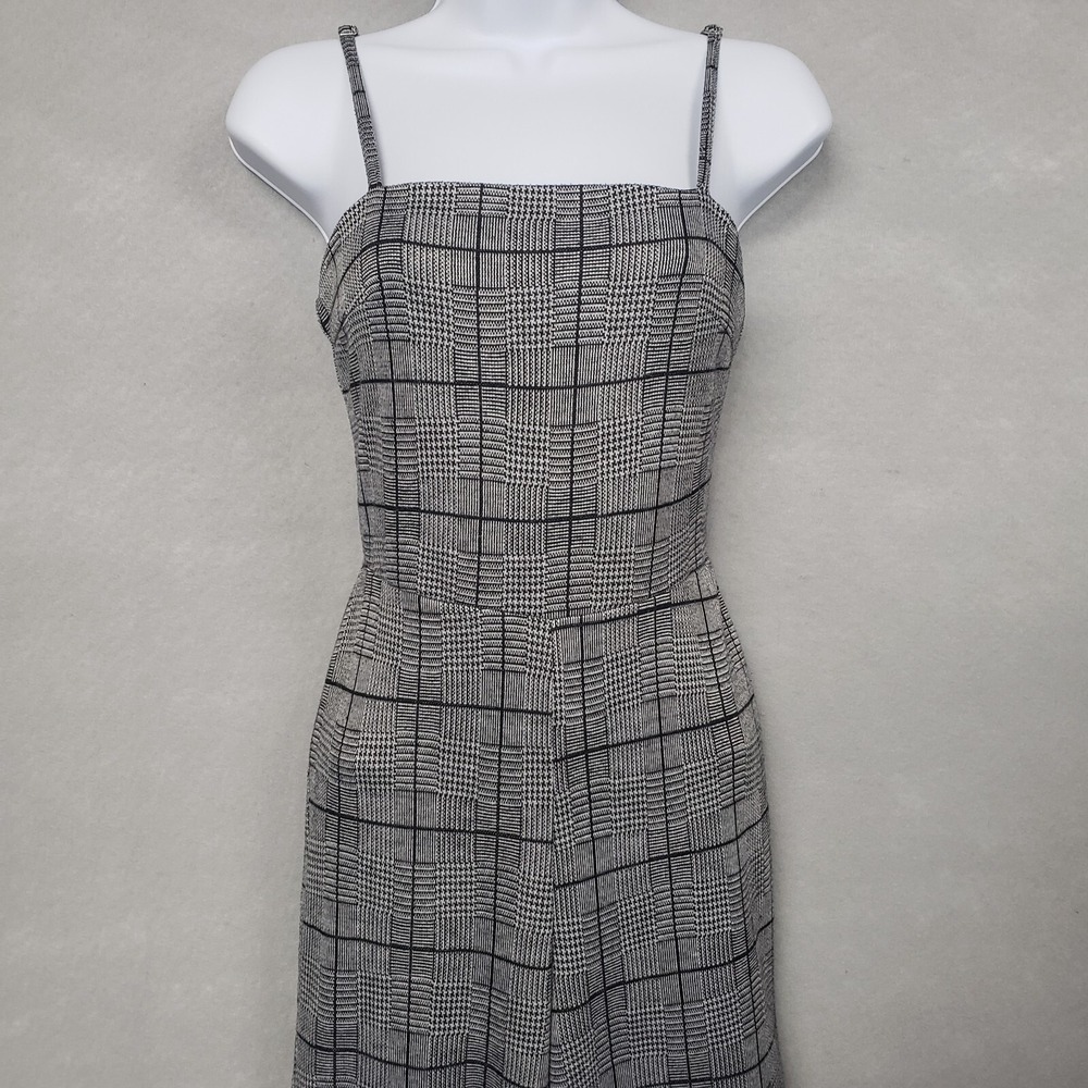 Like An Angel Womens S Jumpsuit Black White Plaid 90s Grunge Palazzo Wide Leg